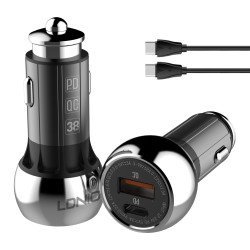 Ldnio Φορτιστής Αυτοκινήτου C1 Με Καλώδιο, Usb & Usb-C, 38W Pd, Μαύρος