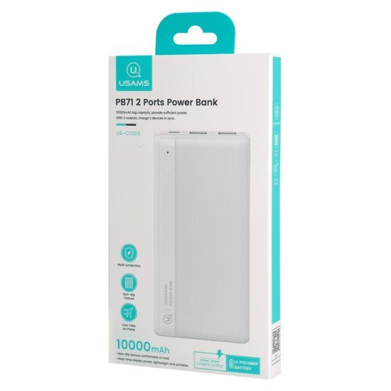 Usams Power Bank Us-Cd205, 2X Usb Θύρες Εξόδου, 10000Mah, 10W, Λευκό Usams Power Bank Us-Cd205, 2X Usb Θύρες Εξόδου, 10000Mah, 10W, Λευκό