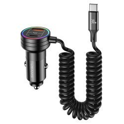 Usams Φορτιστής Αυτοκινήτου Us-Cc167 Με Καλώδιο, Usb/Usb-C, 60W, Μαύρος