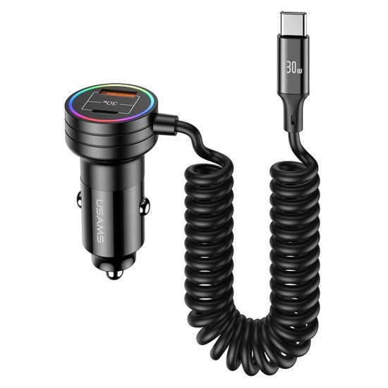 Usams Φορτιστής Αυτοκινήτου Us-Cc167 Με Καλώδιο, Usb/Usb-C, 60W, Μαύρος Usams Φορτιστής Αυτοκινήτου Us-Cc167 Με Καλώδιο, Usb/Usb-C, 60W, Μαύρος