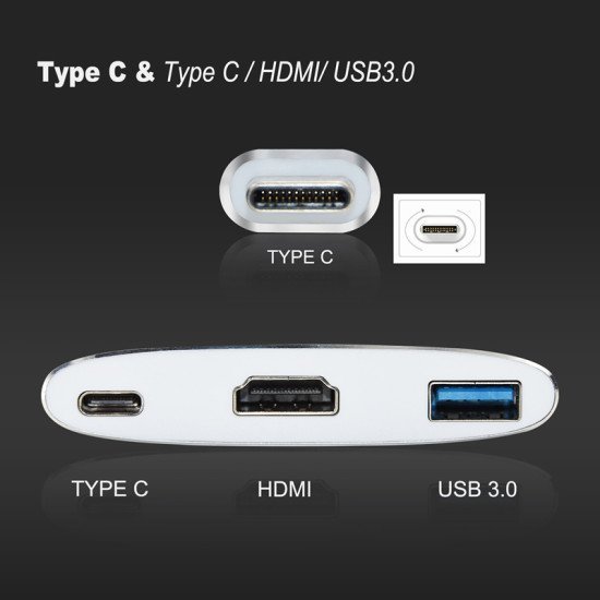 Cabletime Docking Station Ct-Cmhd31, 3 Θυρών, Usb-C, 60W Pd, 4K, Ασημί