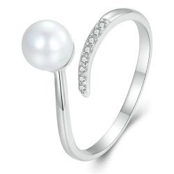 Bamoer Δαχτυλίδι Bsr497-E Με Πέρλα & Ζιρκόνια, Ανοιγόμενο, Ασήμι 925