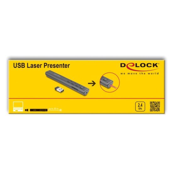 Delock Presenter 64250 Με Laser & Πλήκτρα, Επαναφορτιζόμενο, 50M, Γκρι