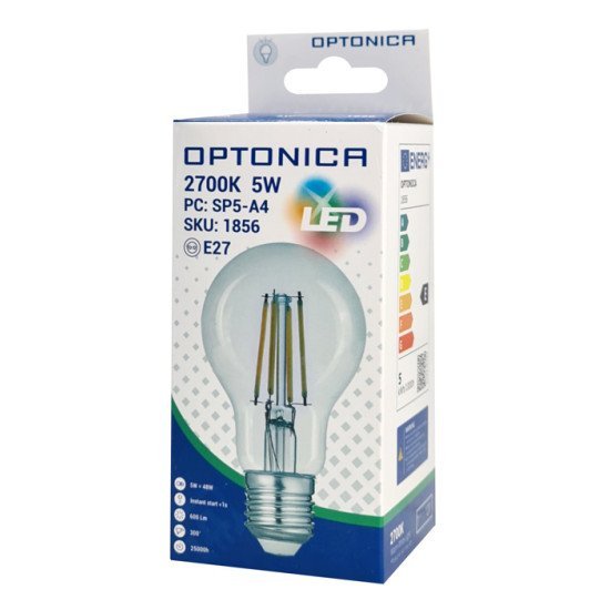 Optonica Led Λάμπα A60 1856, Filament, 5W, 2700K, 600Lm, E27