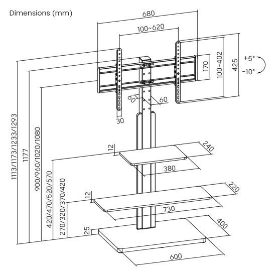 Brateck Βάση Δαπέδου Fs52-46T-02 Για Τηλεόραση 32-75" Έως 40Kg, Με Ράφια Brateck Βάση Δαπέδου Fs52-46T-02 Για Τηλεόραση 32-75" Έως 40Kg, Με Ράφια