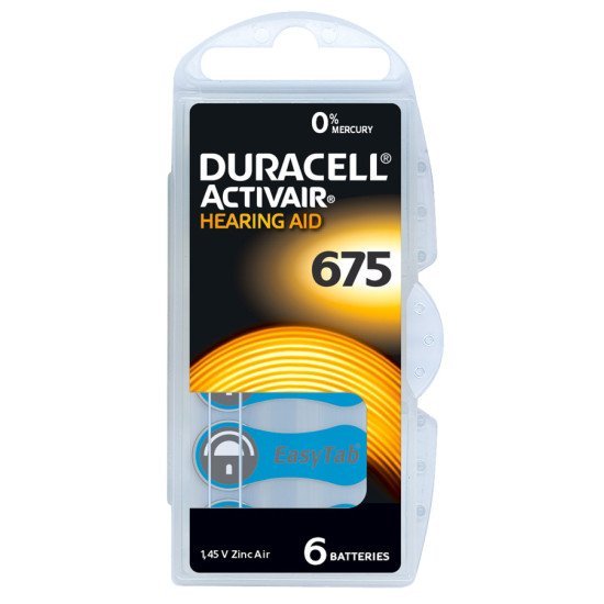 Duracell Μπαταρίες Ακουστικών Βαρηκοΐας Activair 675, 1.45V, 6Τμχ