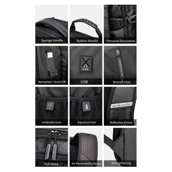 Arctic Hunter Τσάντα Πλάτης B00388 Με Θήκη Laptop 15.6", Usb, 27L, Γκρι Arctic Hunter Τσάντα Πλάτης B00388 Με Θήκη Laptop 15.6", Usb, 27L, Γκρι