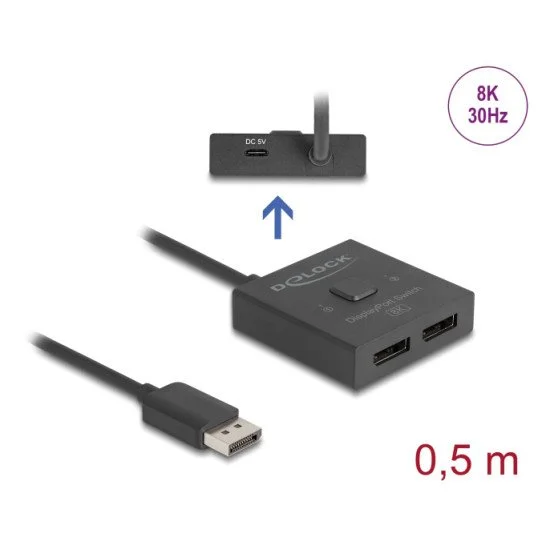 Delock Displayport Switch 18906, 2 Σε 1, Bidirectional, 8K/30Hz, Μαύρο Delock Displayport Switch 18906, 2 Σε 1, Bidirectional, 8K/30Hz, Μαύρο