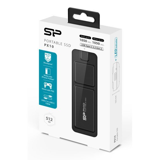 Silicon Power Εξωτερικός Ssd Px10, 512Gb, Usb 3.2, 1050-1050Mb/S, Μαύρος Silicon Power Εξωτερικός Ssd Px10, 512Gb, Usb 3.2, 1050-1050Mb/S, Μαύρος