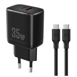 Powertech Φορτιστής Τοίχου Pt-1180, Καλώδιο, Usb/Usb-C, 35W, Gan, Μαύρος Powertech Φορτιστής Τοίχου Pt-1180, Καλώδιο, Usb/Usb-C, 35W, Gan, Μαύρος