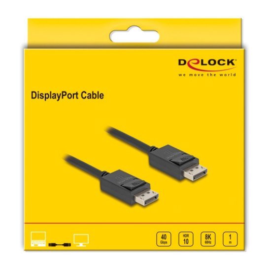 Delock Καλώδιο Displayport 2.1 80492, 8K/60Hz 4K/120Hz 40 Gbps 1M, Μαύρο Delock Καλώδιο Displayport 2.1 80492, 8K/60Hz 4K/120Hz 40 Gbps 1M, Μαύρο