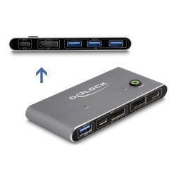 Delock Displayport Kvm Switch 18646 Με 4X Θύρες Usb 5Gbps, 8K/30Hz, Γκρι