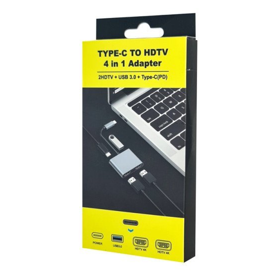 Powertech Docking Station Cab-Uc083, 4 Θυρών, Usb-C, 4K, 100W, Γκρι