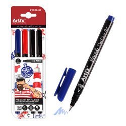 Artix Paints Μαρκαδόρος Σχεδίου Pp928-01, Μπλε/Μαύρο/Κόκκινο, 4Τμχ