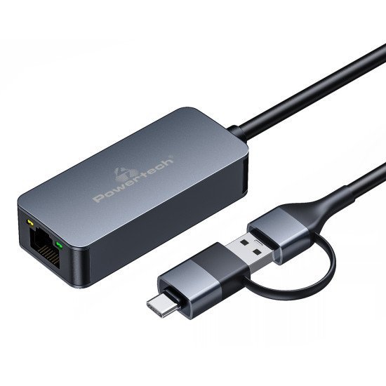 Powertech Αντάπτορας Δικτύου Ptr-0149, Usb & Usb-C, 1000 Mbps, Γκρι