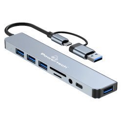 Powertech Docking Station Ptr-0151, 8 Θυρών, Usb & Usb-C Σύνδεση, Γκρι