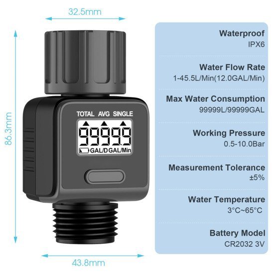 Inhocon Ψηφιακός Μετρητής Κατανάλωσης Νερού Sgs04, Ipx6