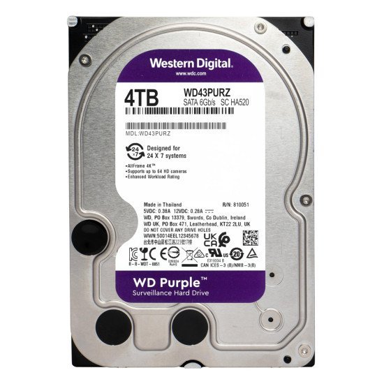 Wd Σκληρός Δίσκος 3.5" Purple Surveillance 4Tb, 256Mb, 5400Rpm, Sata Iii