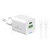 Powertech Φορτιστής Τοίχου Pt-1224, Καλώδιο, Usb/Usb-C, 33W, Gan, Λευκός