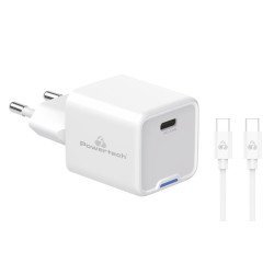 Powertech Φορτιστής Τοίχου Pt-1225 Με Καλώδιο, Usb-C, 33W, Gan, Λευκός