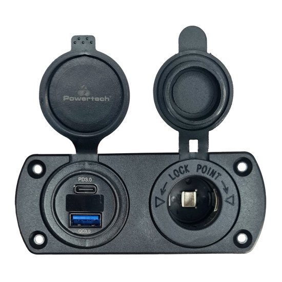 Powertech Πρίζα 12V Για Σκάφη & Οχήματα Ptl-002, Usb/Usb-C, Οθόνη, Ip65