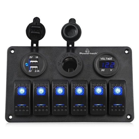 Powertech Πάνελ Σκαφών & Οχημάτων Ptl-020, Πρίζα 12V/2X Usb/6X Διακόπτες Powertech Πάνελ Σκαφών & Οχημάτων Ptl-020, Πρίζα 12V/2X Usb/6X Διακόπτες