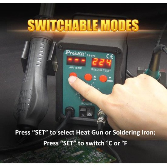 Proskit Σταθμός Συγκόλλησης Ss-979B, Κολλητήρι/Air Gun, 760W, 200-480 °C Proskit Σταθμός Συγκόλλησης Ss-979B, Κολλητήρι/Air Gun, 760W, 200-480 °C