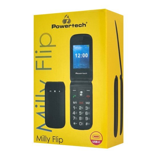 Powertech Κινητό Τηλέφωνο Milly Flip, 2.4", Dual Sim, Πλήκτρο Sos, Μαύρο