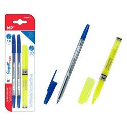 Mp Σετ Στυλό & Μαρκαδόρος Υπογράμμισης Pa661, Μπλε & Κίτρινο, 3Τμχ