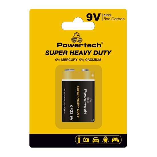 Powertech Μπαταρία Zinc Carbon Super Heavy Duty Pt-1220, 9V, 1Τμχ