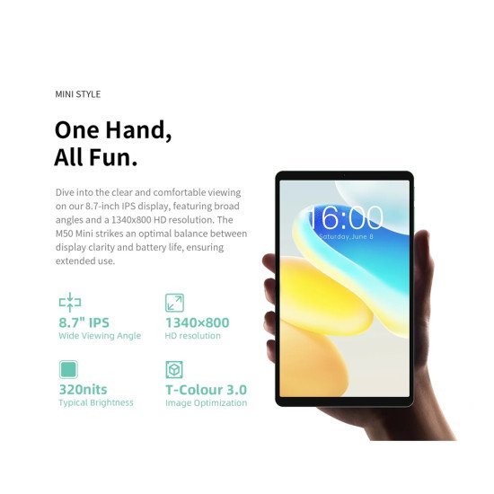 Teclast Tablet M50 Mini, 8.7", 6/128Gb, 4G, Android 14, 5000Mah, Πράσινο