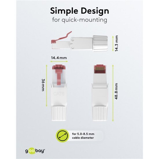 Goobay Βύσμα Rj45 65942, Cat 6 Utp, Tool-Free, Λευκό Goobay Βύσμα Rj45 65942, Cat 6 Utp, Tool-Free, Λευκό