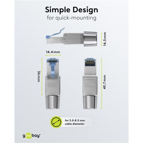 Goobay Βύσμα Rj45 65939, Cat 6A Stp, Tool-Free, Ασημί Goobay Βύσμα Rj45 65939, Cat 6A Stp, Tool-Free, Ασημί
