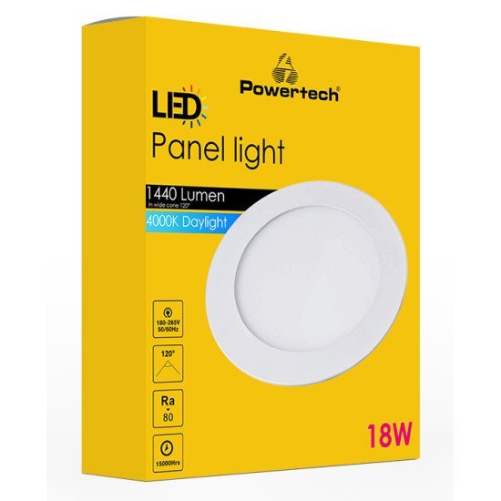 Powertech Led Panel Pt-1270 Χωνευτό, 18W, Φ22Cm, 4000K, 1440Lm, Λευκό