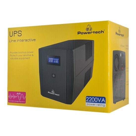 Powertech Ups Line Interactive Pt-1298 Με Οθόνη, 2200Va, 1320W, 4X Schuko, 2X Rj45/Rj11, Usb Type B