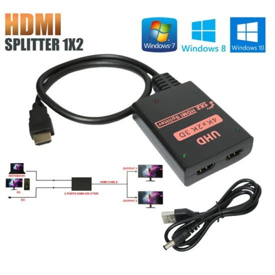 Powertech Hdmi Splitter Cab-H173, 1-In Σε 2-Out, 4K/30Hz, Hdr/Hdcp, Μαύρο