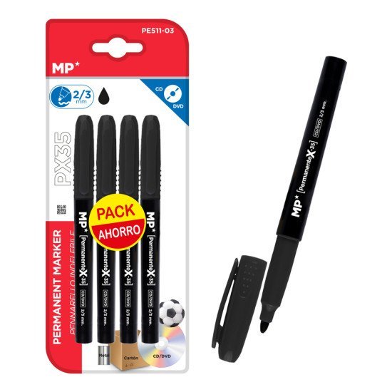 Mp Ανεξίτηλος Μαρκαδόρος Pe511-03, 2/3Mm, Μαύρος, 4Τμχ Mp Ανεξίτηλος Μαρκαδόρος Pe511-03, 2/3Mm, Μαύρος, 4Τμχ