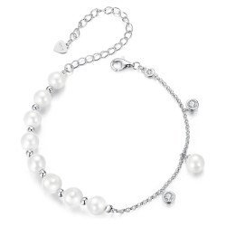 Bamoer Βραχιόλι Bsb189 Με Πέρλες & Κυβική Ζιρκόνια, Ασήμι 925, Ασημί