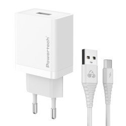 Powertech Φορτιστής Τοίχου Pt-1322 Με Καλώδιο Usb-C, Usb, 12W, Λευκός Powertech Φορτιστής Τοίχου Pt-1322 Με Καλώδιο Usb-C, Usb, 12W, Λευκός