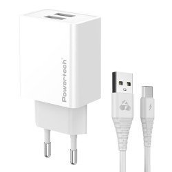 Powertech Φορτιστής Τοίχου Pt-1324 Με Καλώδιο Usb-C, 2X Usb, 12W, Λευκός Powertech Φορτιστής Τοίχου Pt-1324 Με Καλώδιο Usb-C, 2X Usb, 12W, Λευκός