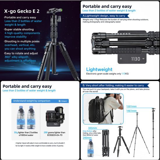 Fotopro Τρίποδο Φωτογράφισης X-Go Gecko E2, Πτυσσόμενο Έως 146.1Cm, Έως 8Kg, Μαύρο Fotopro Τρίποδο Φωτογράφισης X-Go Gecko E2, Πτυσσόμενο Έως 146.1Cm, Έως 8Kg, Μαύρο