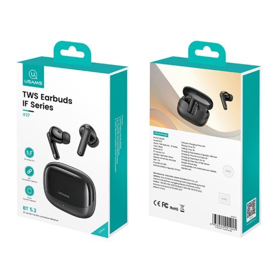 Usams Earphones Με Θήκη Φόρτισης If27, Tws, Φ13Mm, 25/250Mah, Μαύρα Usams Earphones Με Θήκη Φόρτισης If27, Tws, Φ13Mm, 25/250Mah, Μαύρα