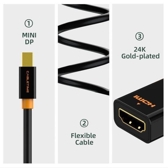 Cabletime Αντάπτορας Mini Displayport Σε Hdmi Ct-Av589-02G4K, 4K/30Hz, Μαύρος Cabletime Αντάπτορας Mini Displayport Σε Hdmi Ct-Av589-02G4K, 4K/30Hz, Μαύρος