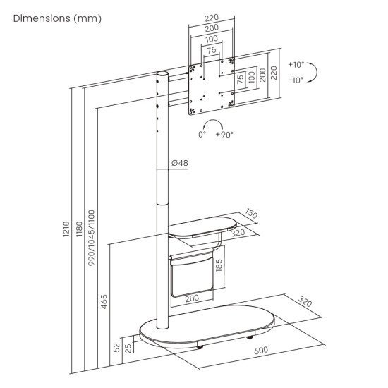 Brateck Βάση Δαπέδου Fs54-22T-02W Για Τηλεόραση 17-43" Έως 15Kg, Με Ράφι & Ροδάκια Brateck Βάση Δαπέδου Fs54-22T-02W Για Τηλεόραση 17-43" Έως 15Kg, Με Ράφι & Ροδάκια