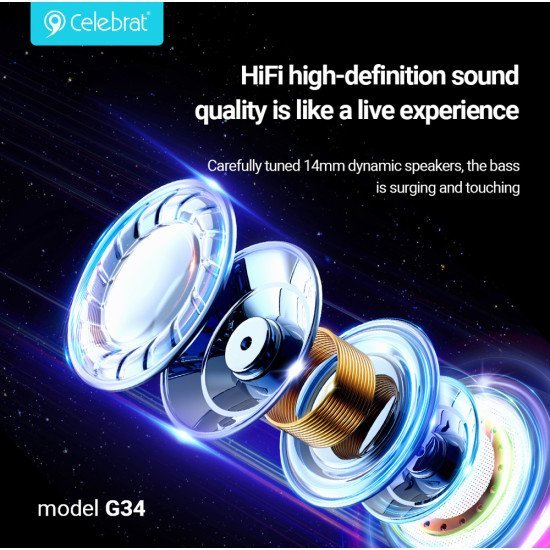Celebrat Earphones Με Μικρόφωνο G34, 3.5Mm Σύνδεση, 14Mm, 1.2M, Μαύρα Celebrat Earphones Με Μικρόφωνο G34, 3.5Mm Σύνδεση, 14Mm, 1.2M, Μαύρα