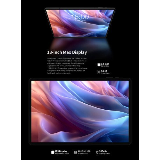 Teclast Tablet T65 Max, 13", 8/256Gb, 4G, Android 15, 10000Mah, Γκρι Teclast Tablet T65 Max, 13", 8/256Gb, 4G, Android 15, 10000Mah, Γκρι
