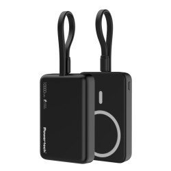 Powertech Power Bank Pt-1376 Με Καλώδιο, 10000Mah, Magnetic Wireless, 20W, Μαύρο