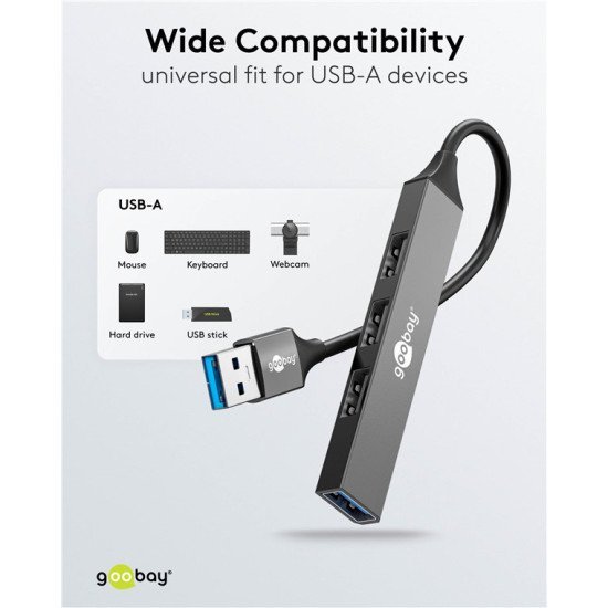 Goobay Usb Hub 74456, 4X Θυρών, Usb 3.2, 5Gbps, Usb Σύνδεση, Γκρι