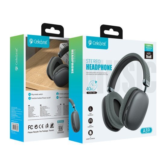 Celebrat Headphones A39, Ασύρματα & Ενσύρματα, Micro Sd, 40Mm, 400Mah, Μαύρα Celebrat Headphones A39, Ασύρματα & Ενσύρματα, Micro Sd, 40Mm, 400Mah, Μαύρα