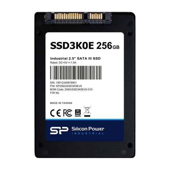 Silicon Power Industrial 2.5" Sata Iii Ssd Ssd3K0E, 256Gb, 540/520Mbps, 3D Tlc, -20~75 °C